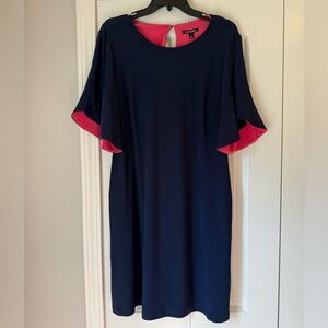 Roz & Ali Size L Elegant Navy Blue Dress with Pink Accents